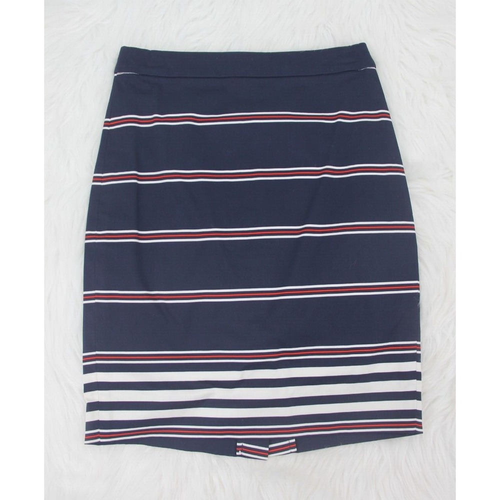J Crew The Pencil Skirt Navy Red White Striped Women's Size 00 NWT NEW $85 #933